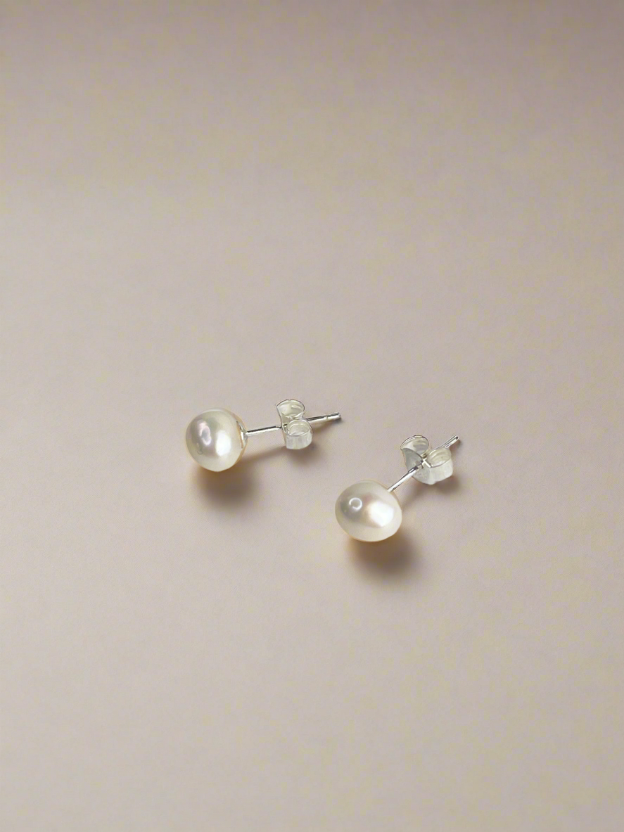 Sterling Silver Freshwater Baroque Pearl Stud Earrings
