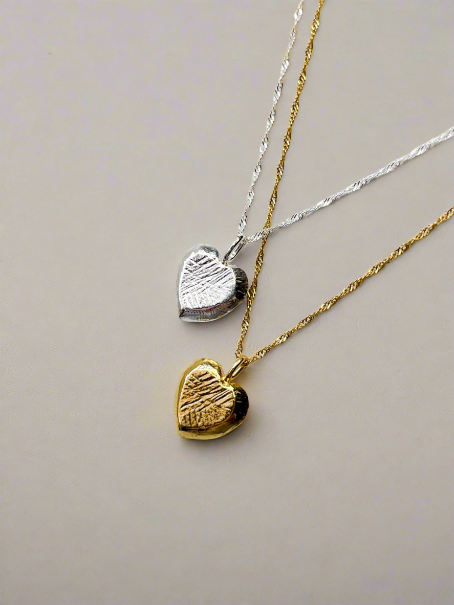 Sterling Silver & Gold Vermeil Organic Textured Heart Pendant Necklace