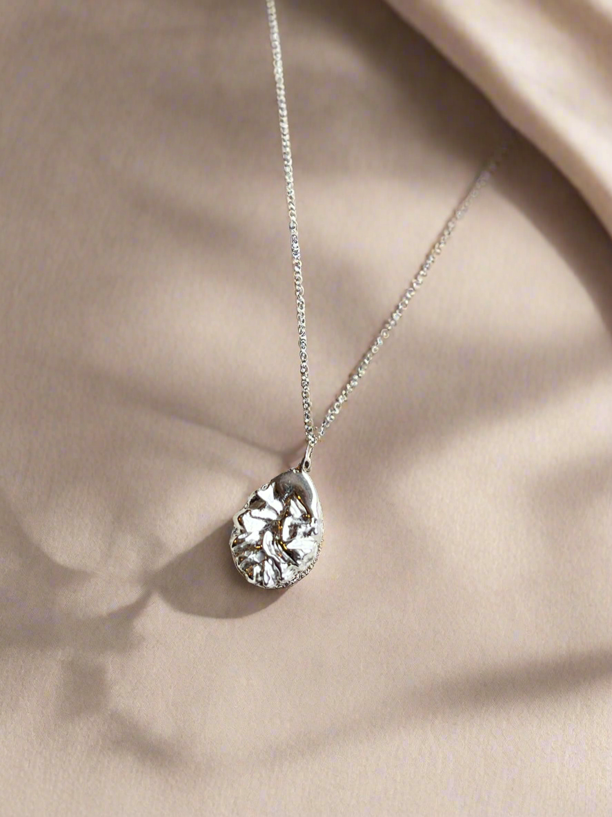 Sterling Silver Textured Teardrop Pendant Necklace