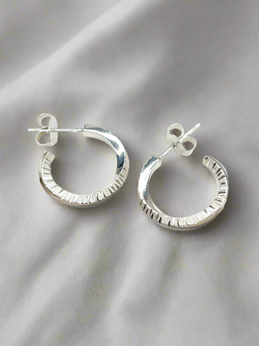 Sterling Silver Textured Twist Flow Hoop Earrings