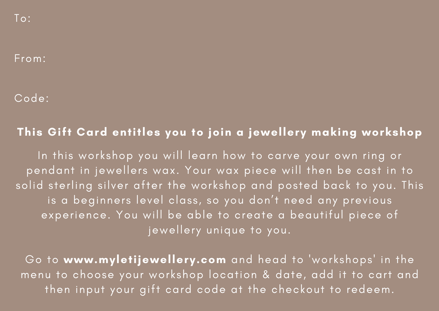 Jewellery Making Workshop Gift Card