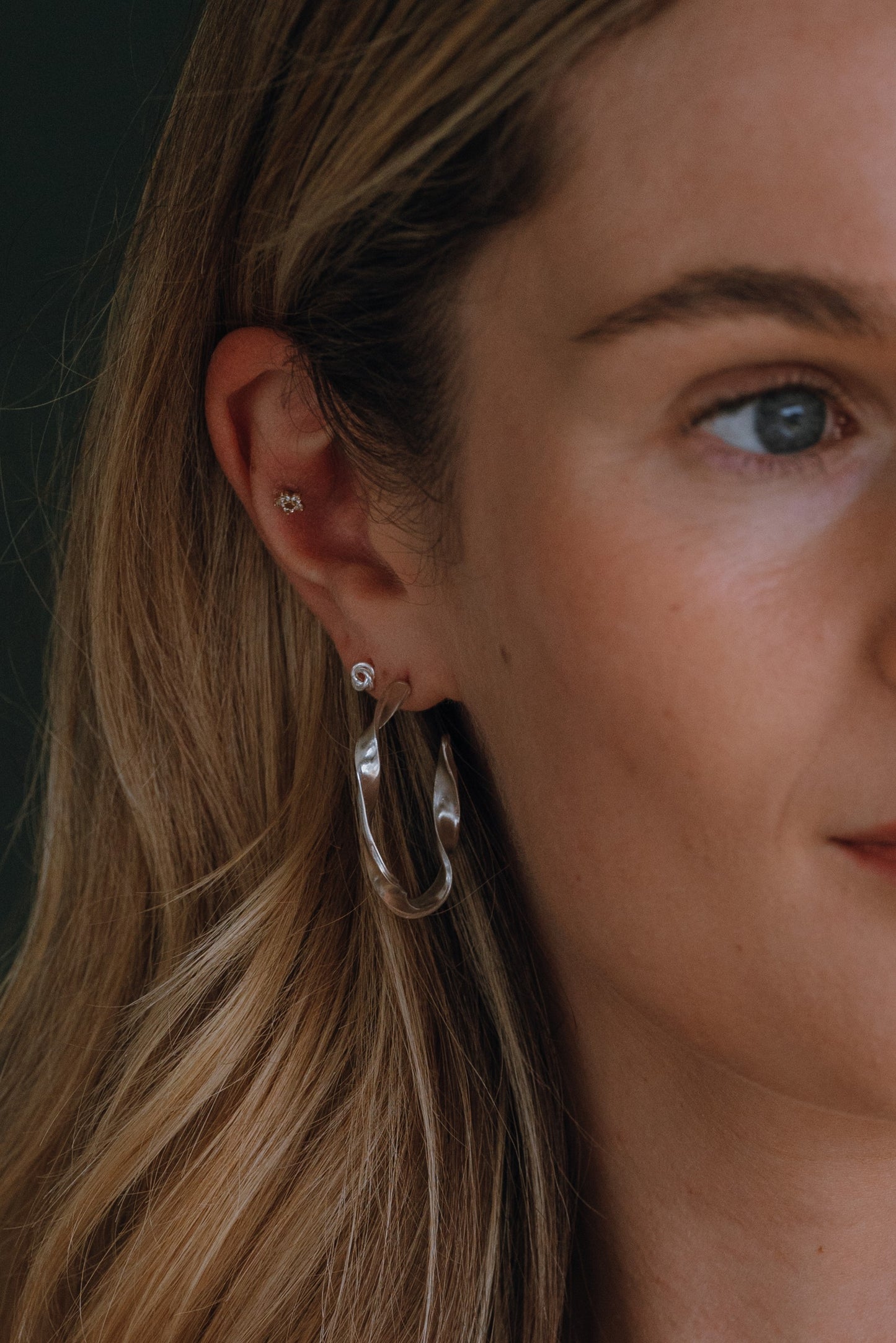 Sterling Silver Organic twist Oval Hoop Earrings