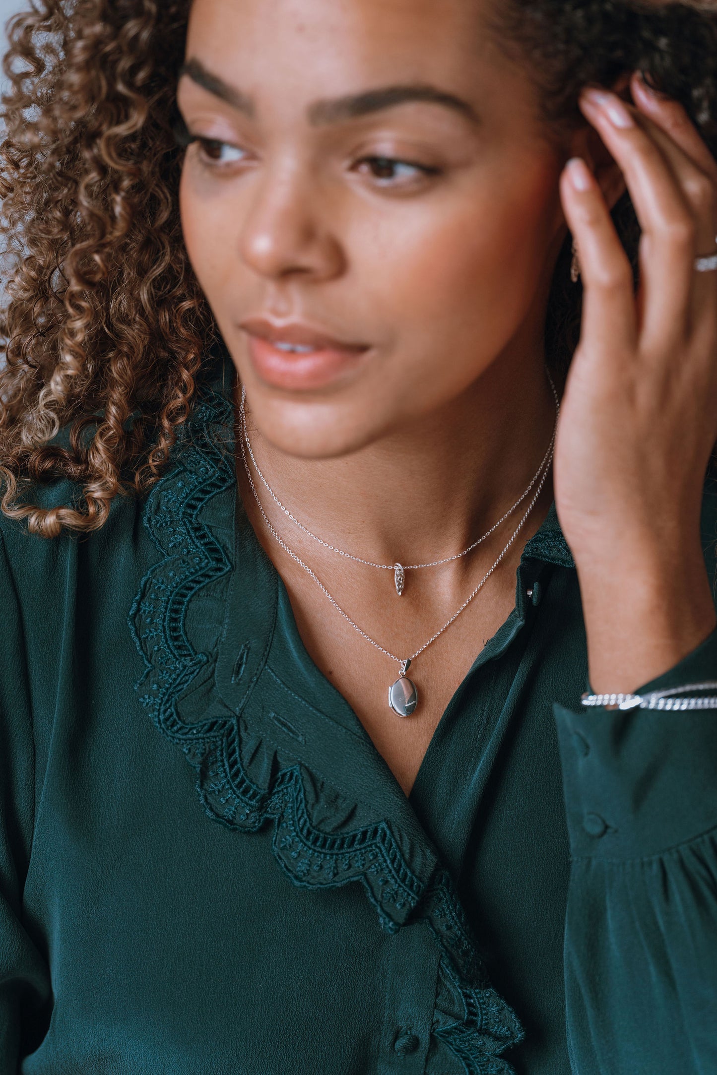 Sterling Silver Oval Locket Necklace with Initial Engraving