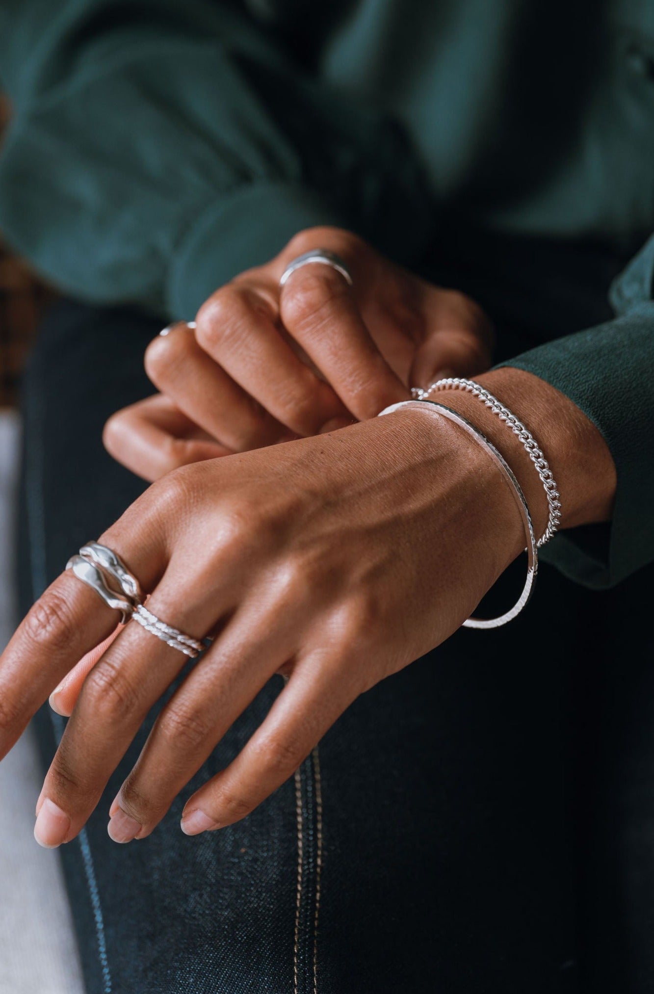 Sterling Silver Hammered Textured Bangle
