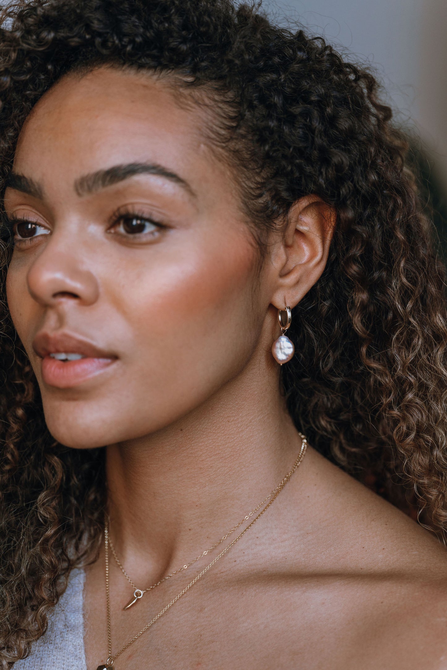 Gold Vermeil & Lavender Metallic Freshwater Pearl Hoop Earrings