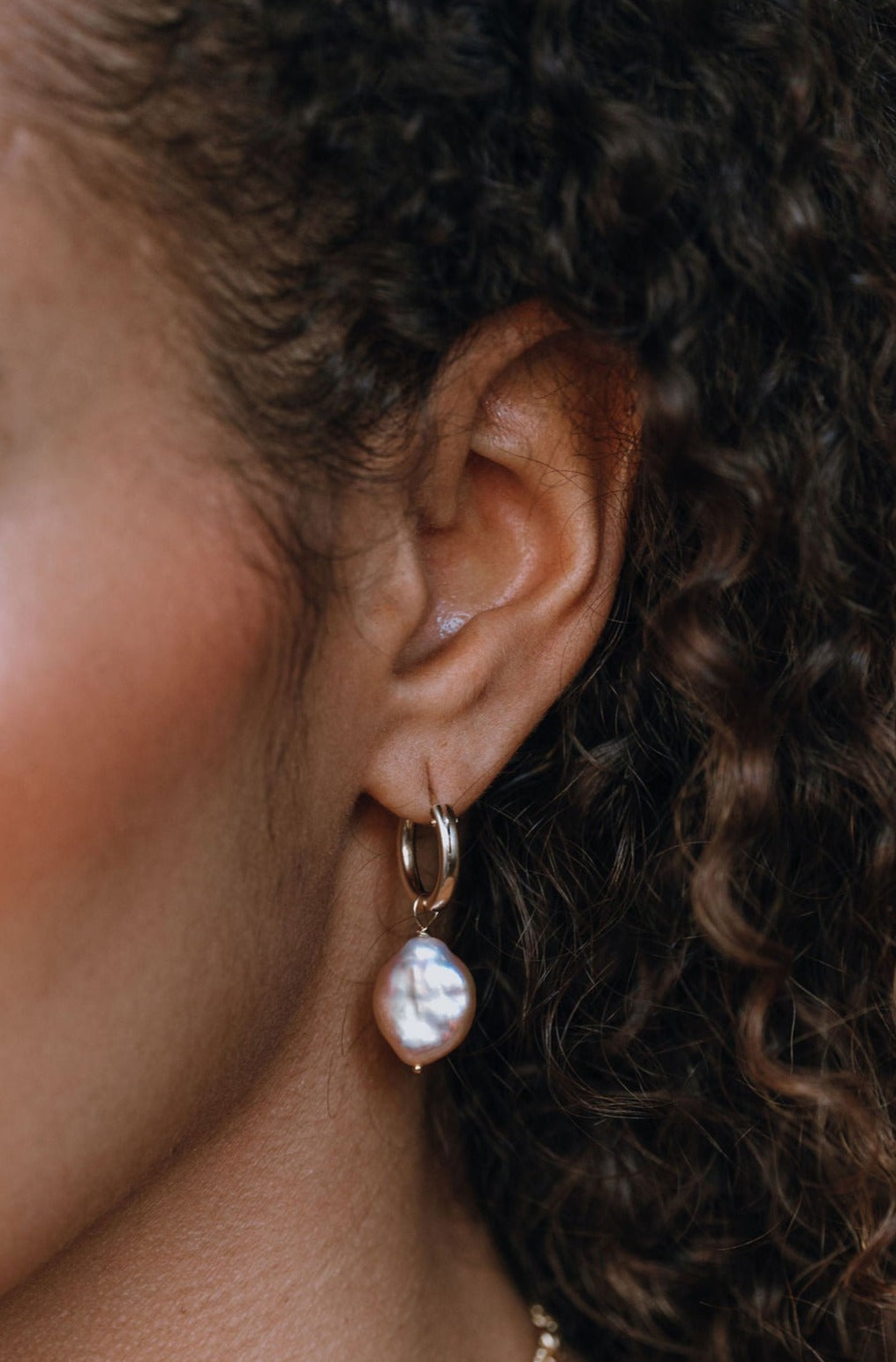 Gold Vermeil & Lavender Metallic Freshwater Pearl Hoop Earrings