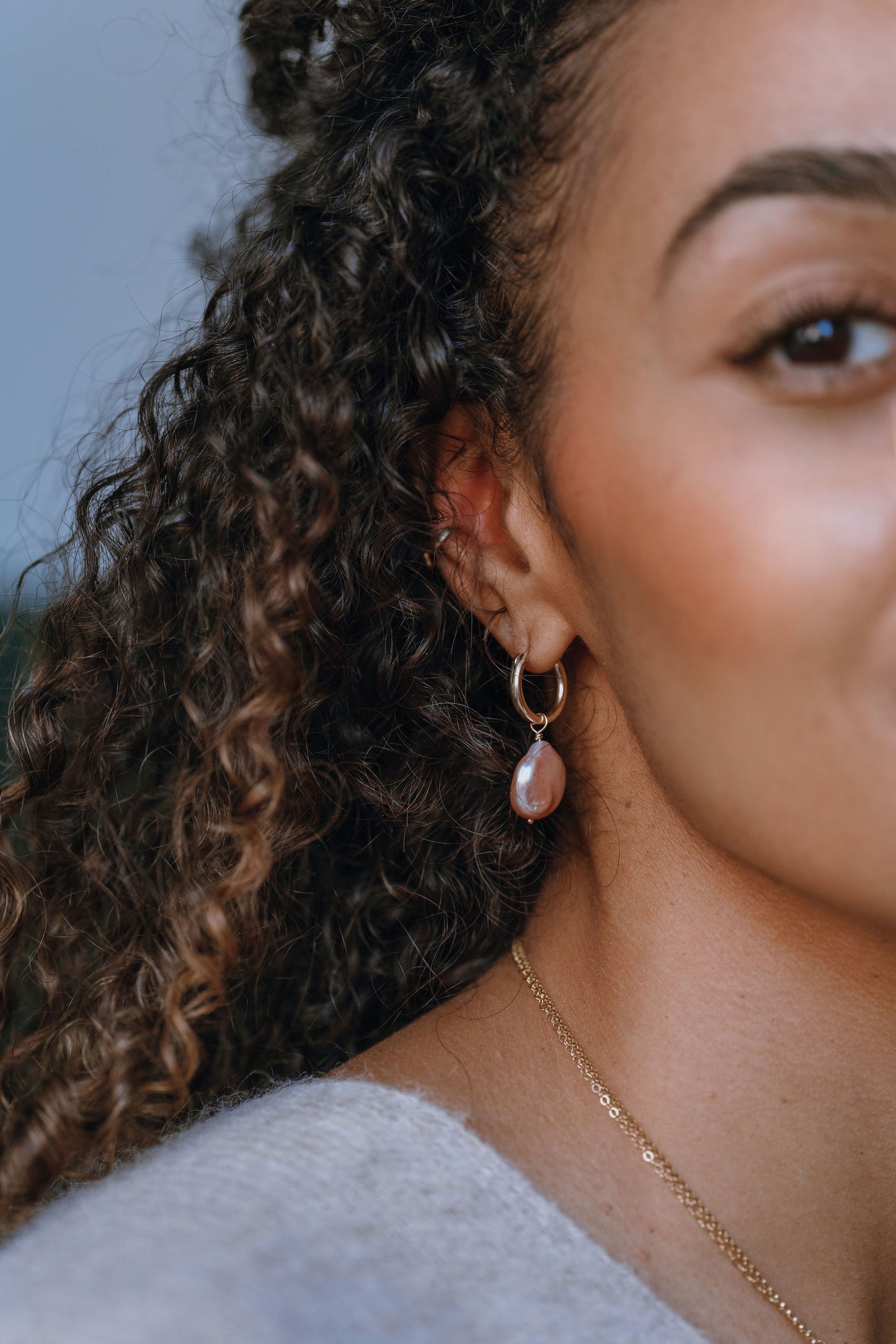 Gold Vermeil & Lavender Metallic Freshwater Pearl Hoop Earrings