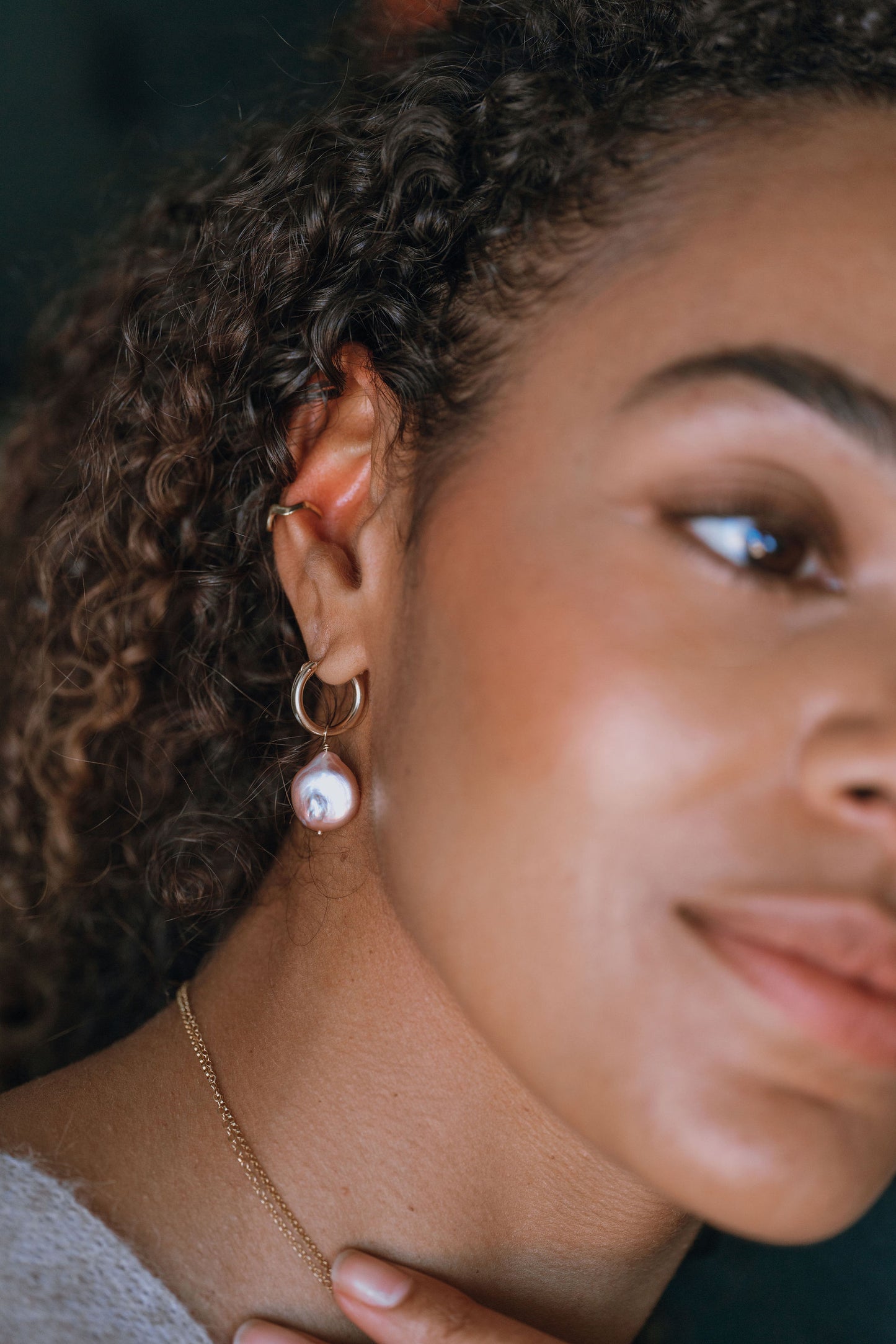 Gold Vermeil & Lavender Metallic Freshwater Pearl Hoop Earrings
