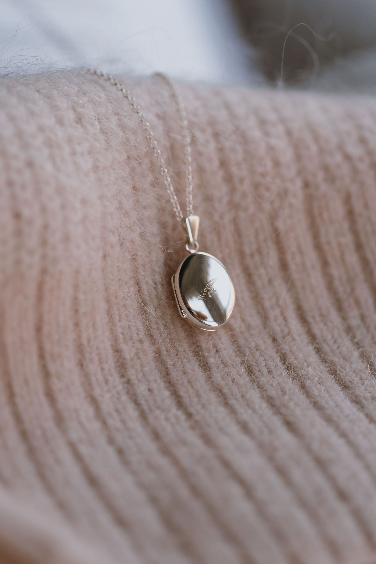 Sterling Silver Oval Locket Necklace with Initial Engraving