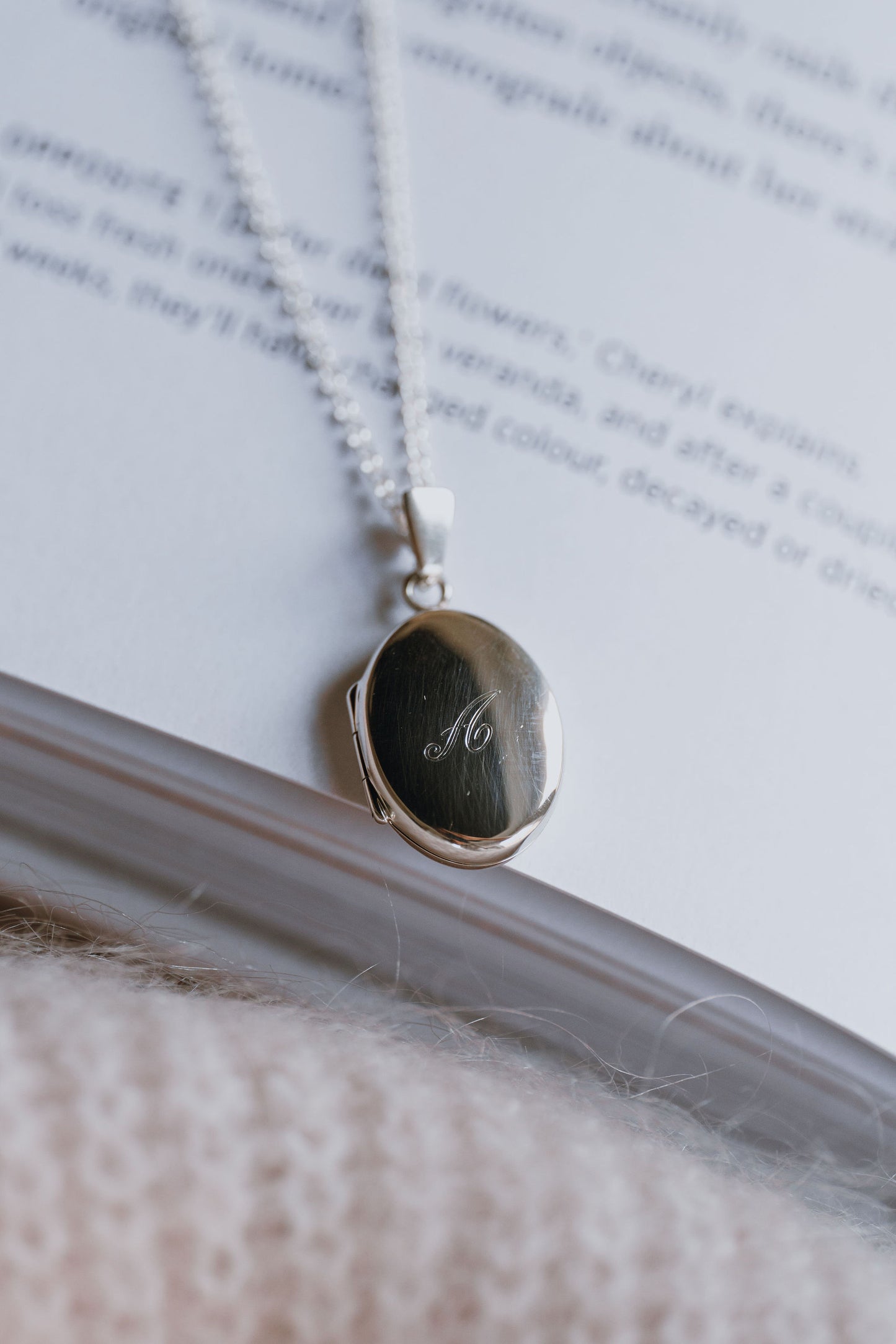 Sterling Silver Oval Locket Necklace with Initial Engraving