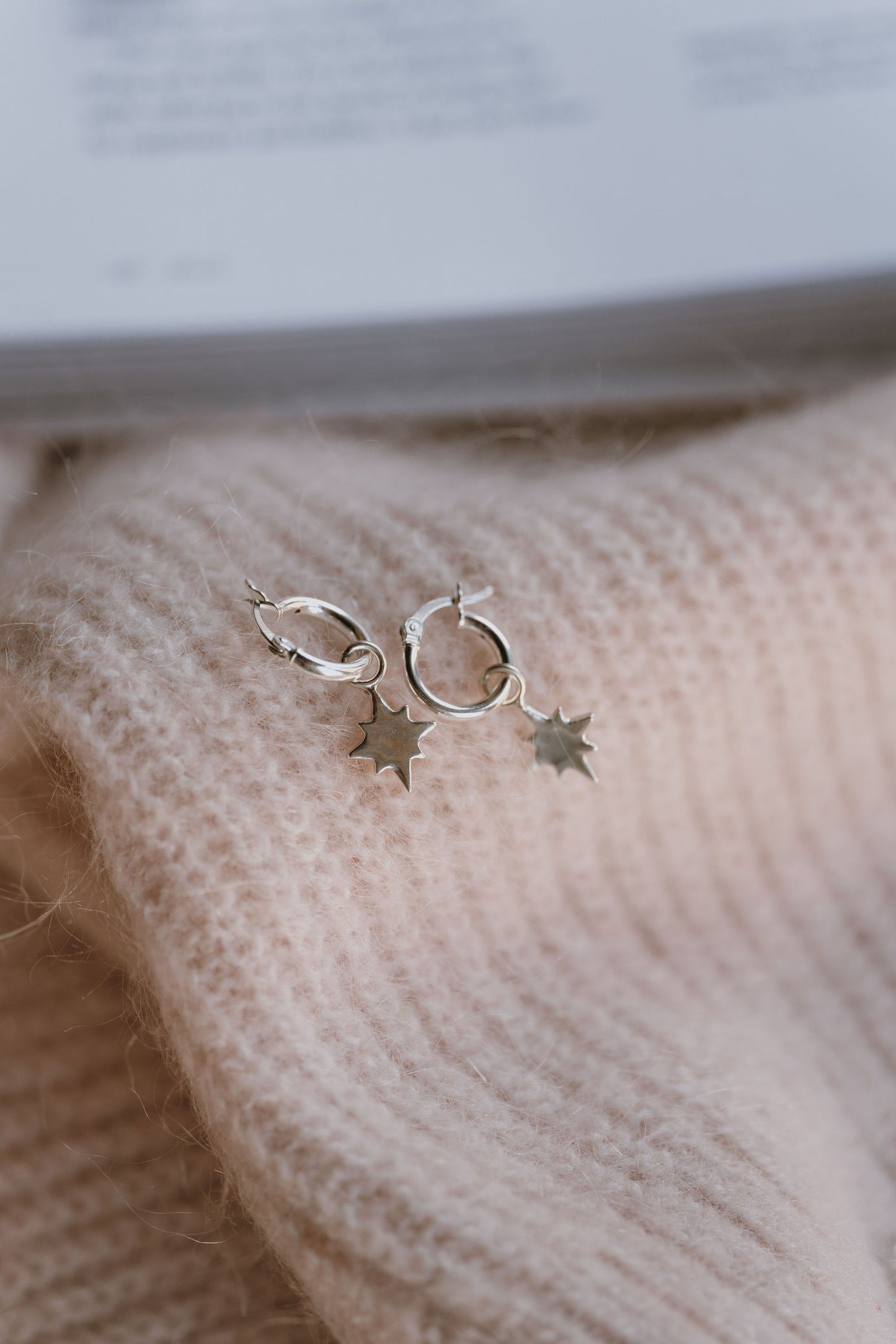 Sterling Silver Guiding North Star Charm Hoop Earrings