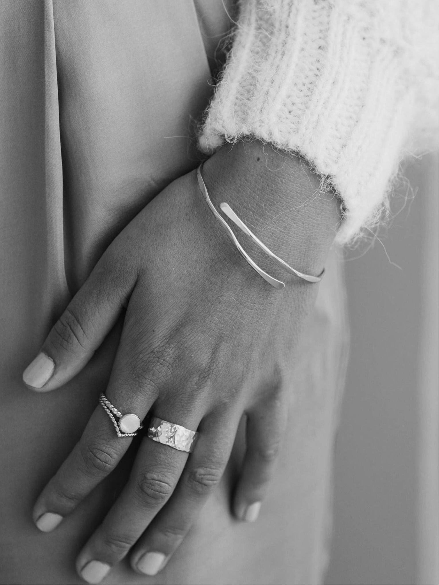 Sterling Silver Adjustable Oval Hammered Cuff Bangle - Myleti Jewellery