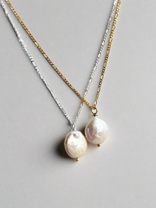 Sterling Silver & Gold Vermeil Freshwater Coin Pearl Pendant Necklace