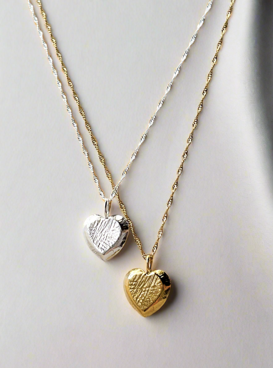 Sterling Silver & Gold Vermeil Organic Textured Heart Pendant Necklace