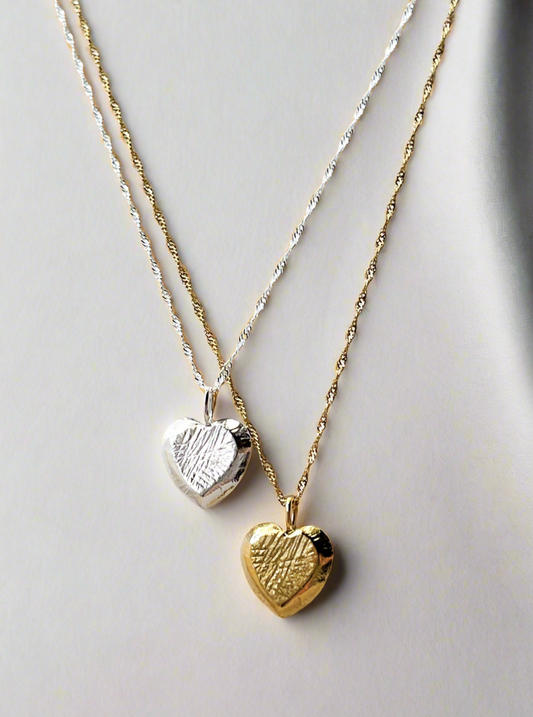 Sterling Silver & Gold Vermeil Organic Textured Heart Pendant Necklace
