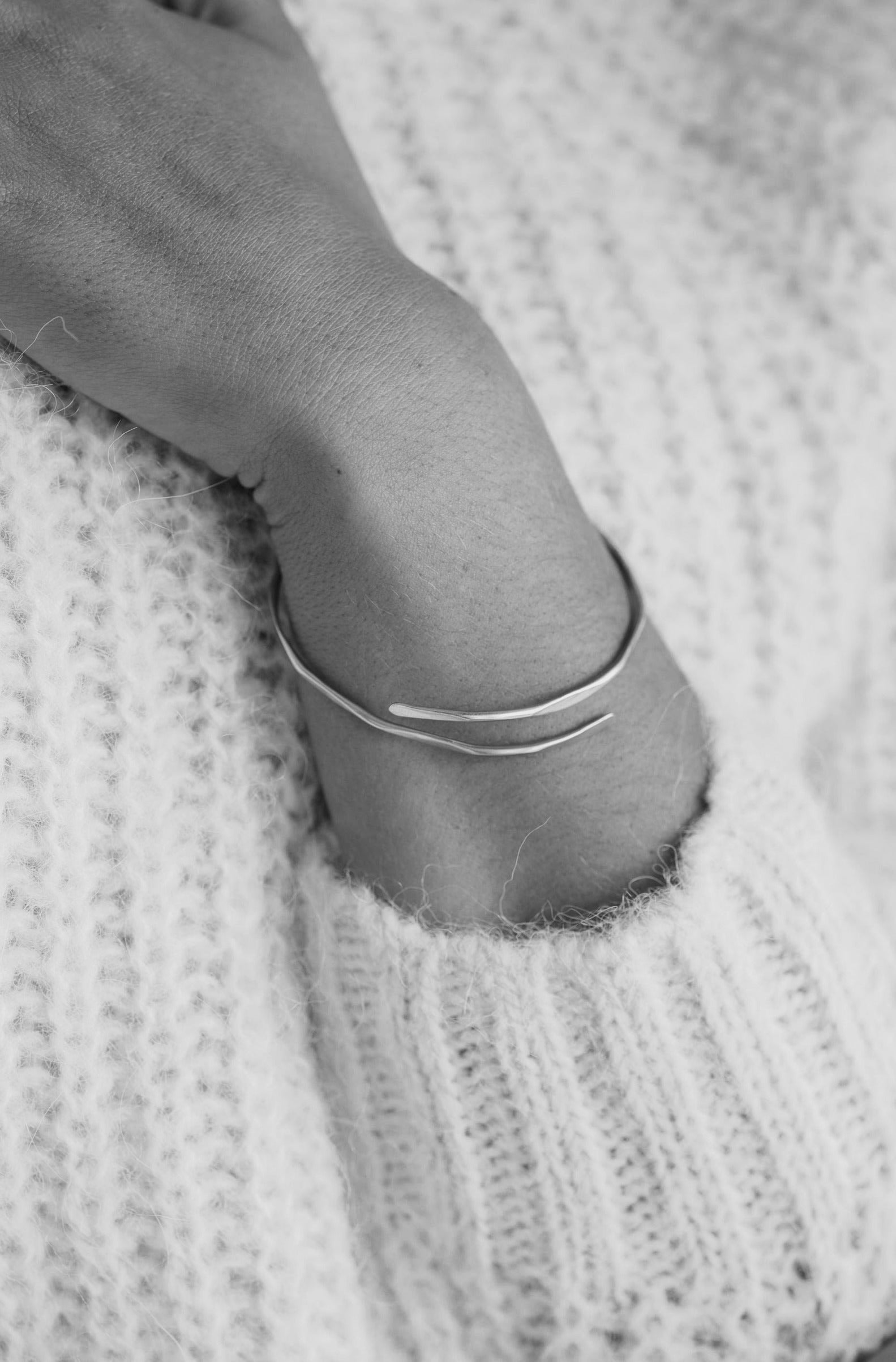 Sterling Silver Adjustable Oval Hammered Cuff Bangle - Myleti Jewellery