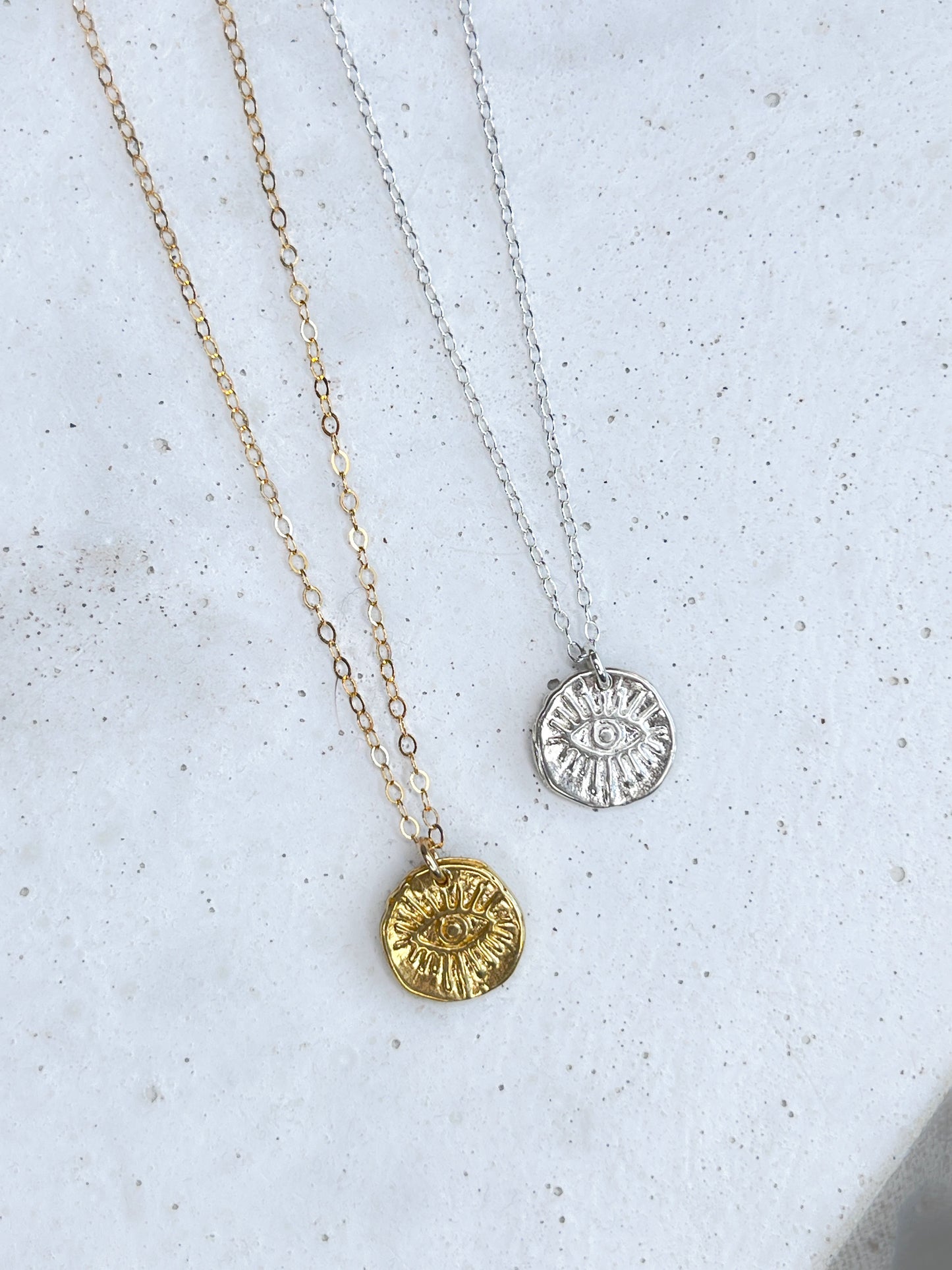 Gold Vermeil Ancient Eye Luck Coin Necklace