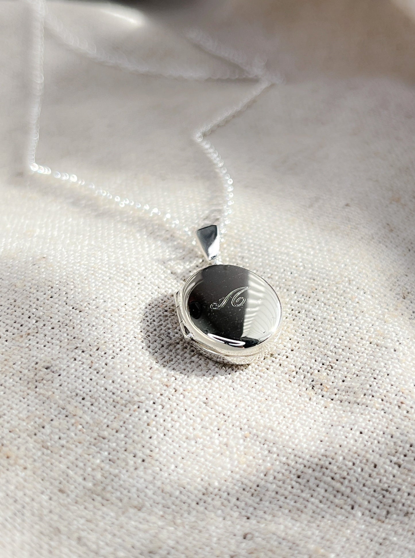 Sterling Silver Oval Locket Necklace with Initial Engraving