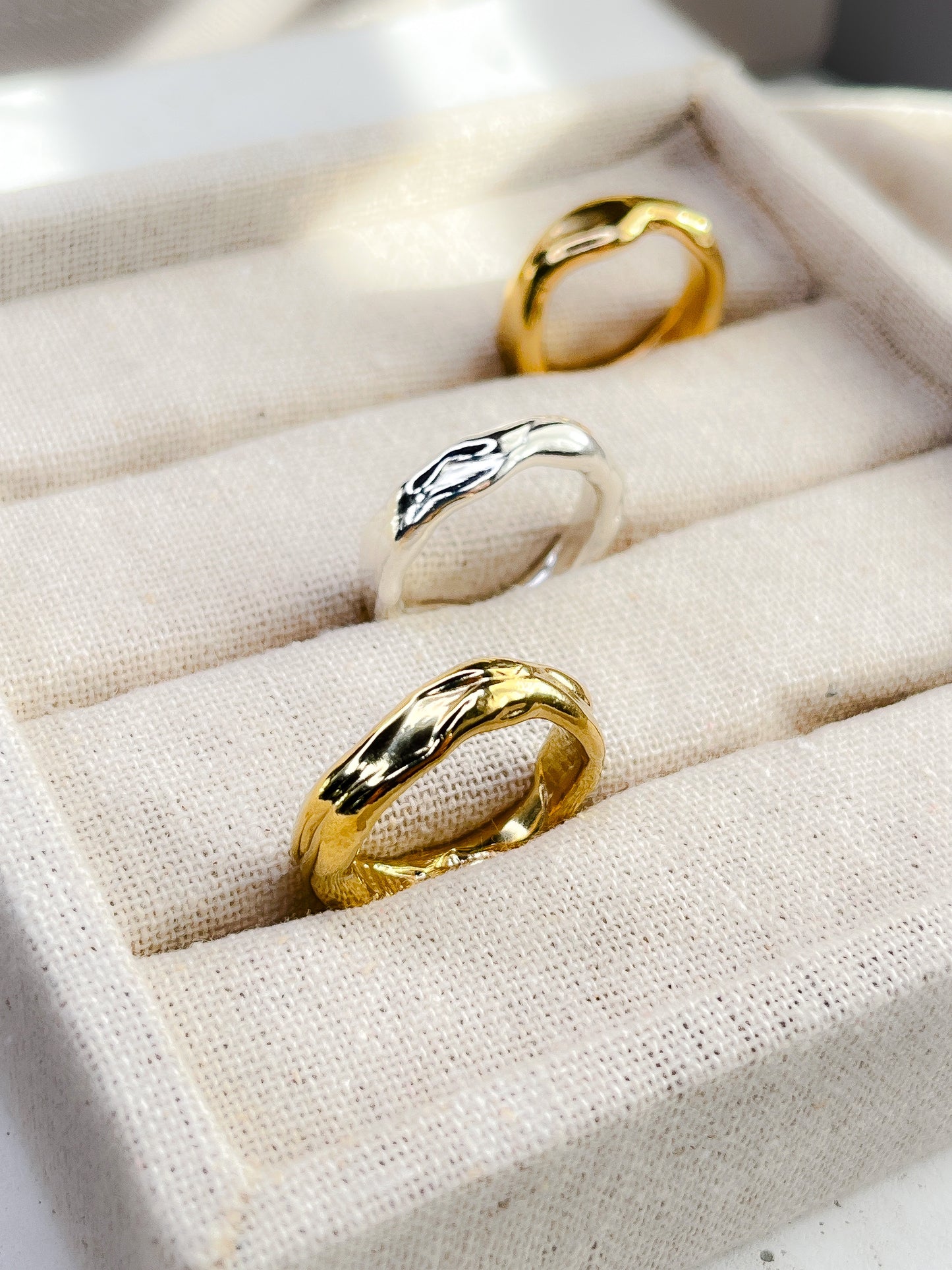 Sterling Silver & Gold Vermeil Unique Molten Flow Rings