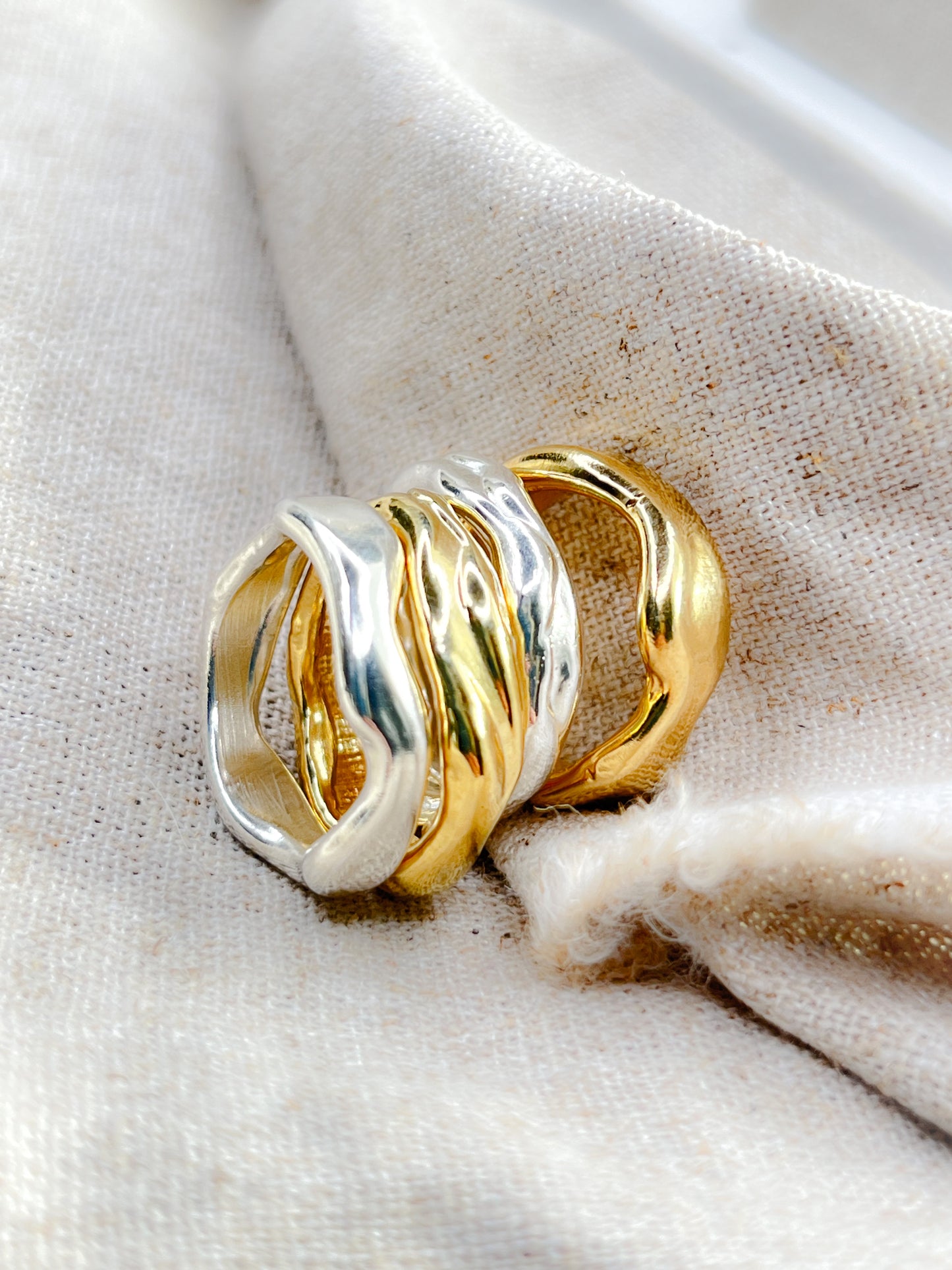 Sterling Silver & Gold Vermeil Unique Molten Flow Rings