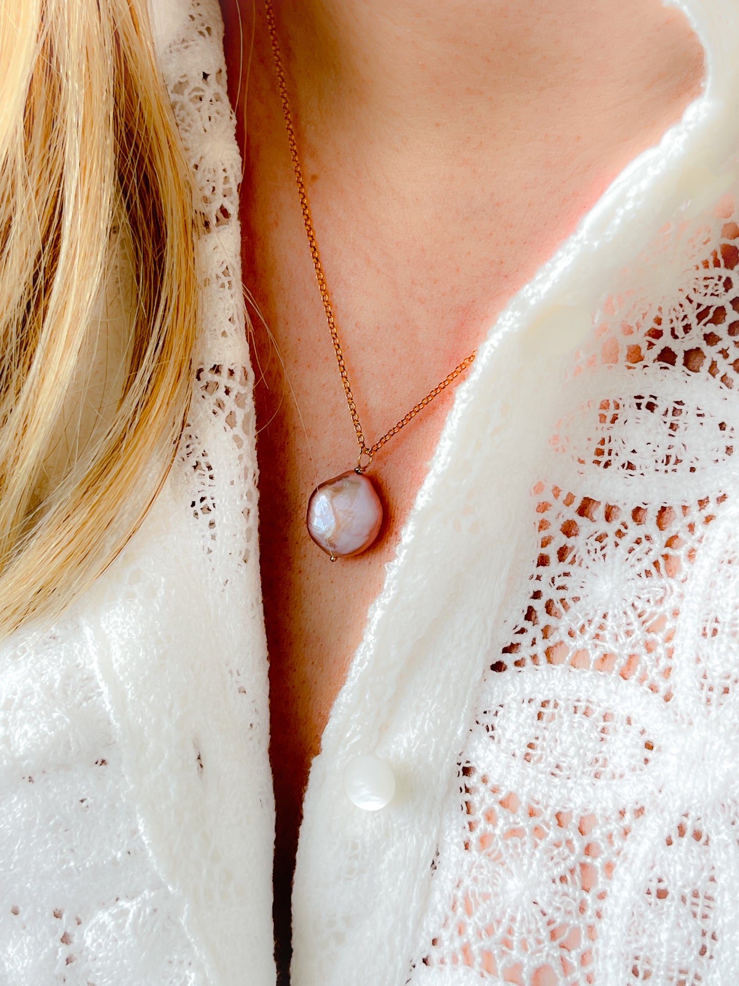 Gold & Lavender Metallic Freshwater Pearl Necklace