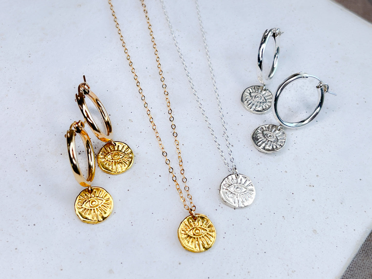 Gold Vermeil Ancient Eye Luck Coin Necklace