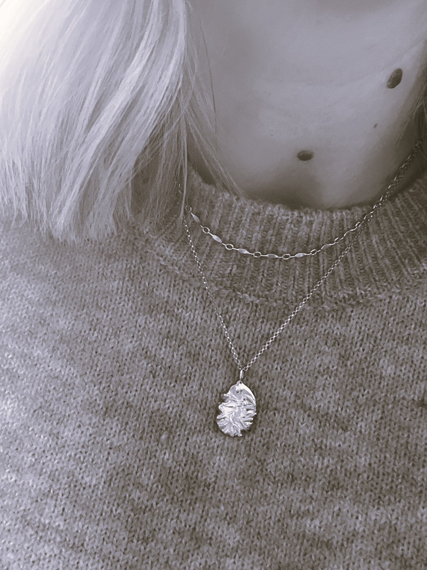 Sterling Silver Textured Teardrop Pendant Necklace