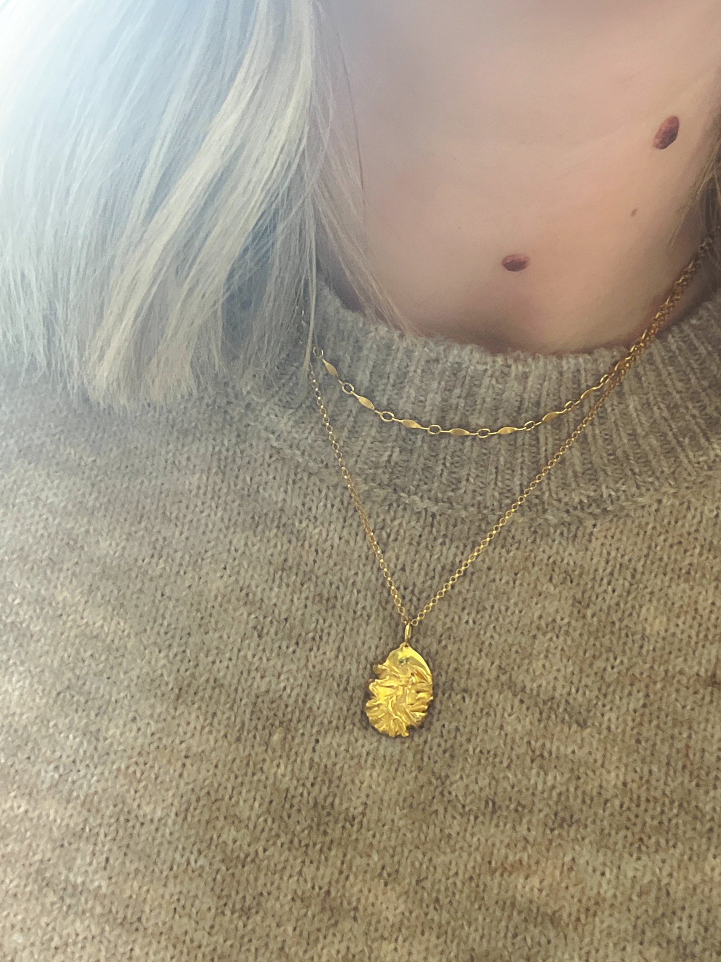 Gold Vermeil Textured Teardrop Pendant Necklace