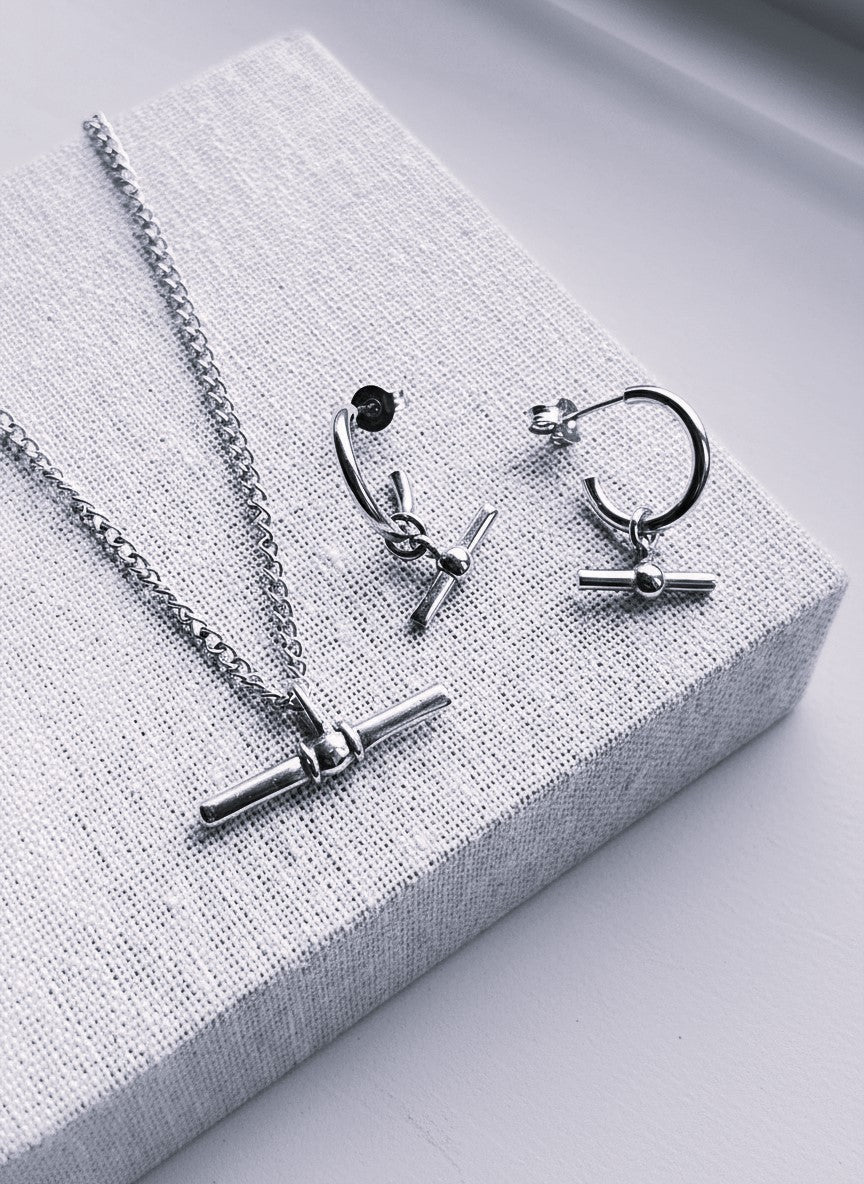 Sterling Silver Balance T Bar Hoop Earrings