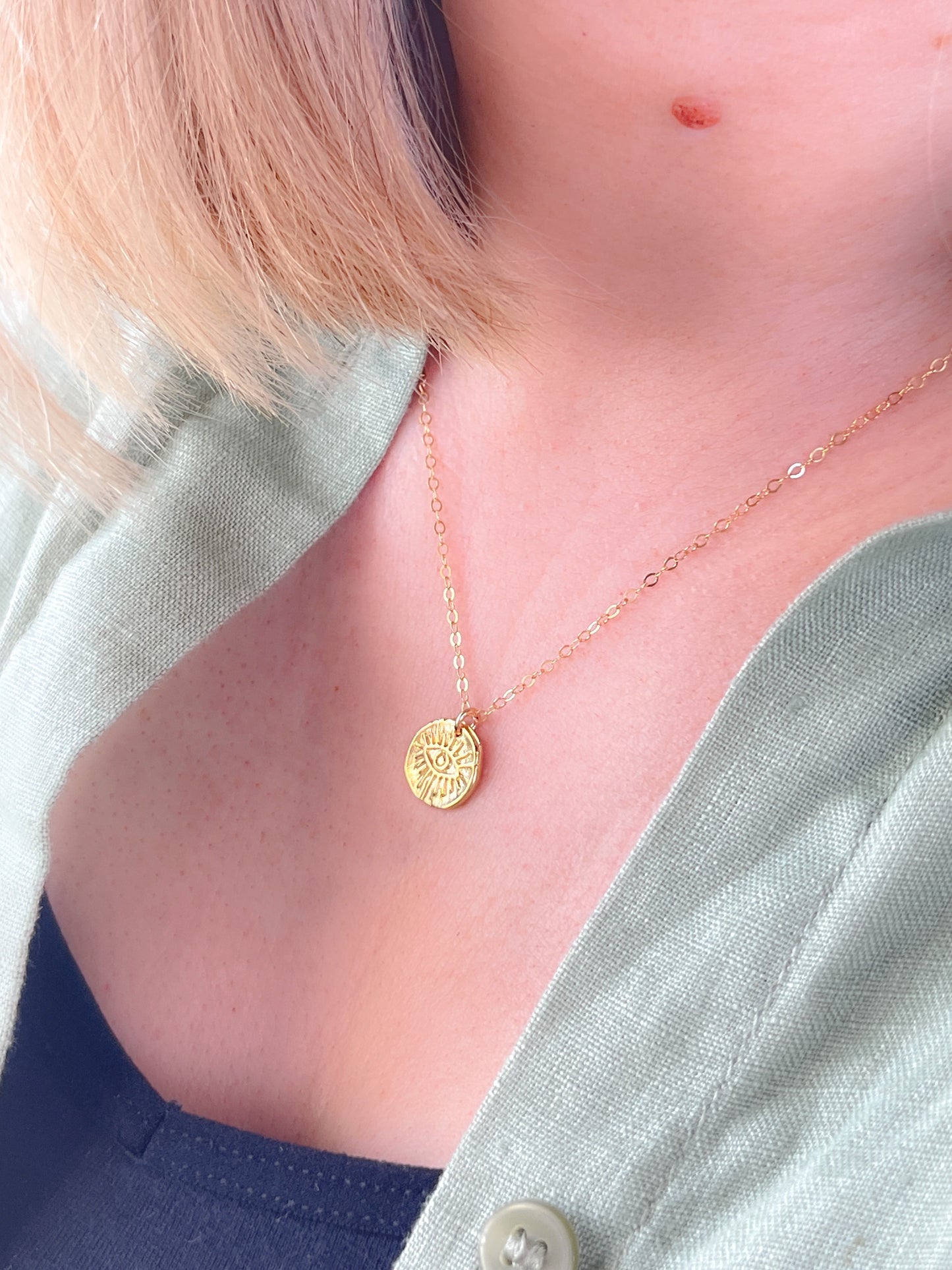 Gold Vermeil Ancient Eye Luck Coin Necklace