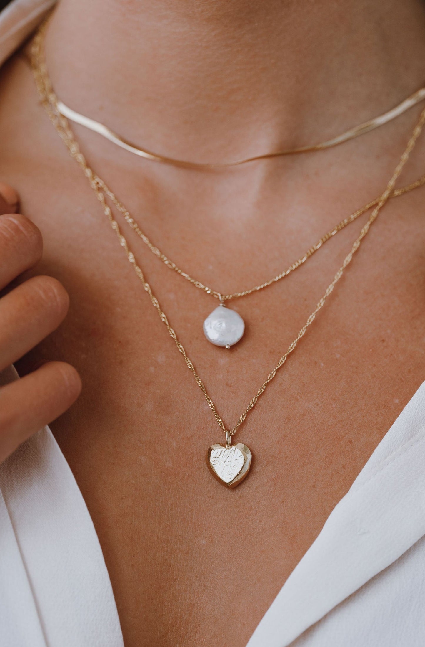 Sterling Silver & Gold Vermeil Organic Textured Heart Pendant Necklace