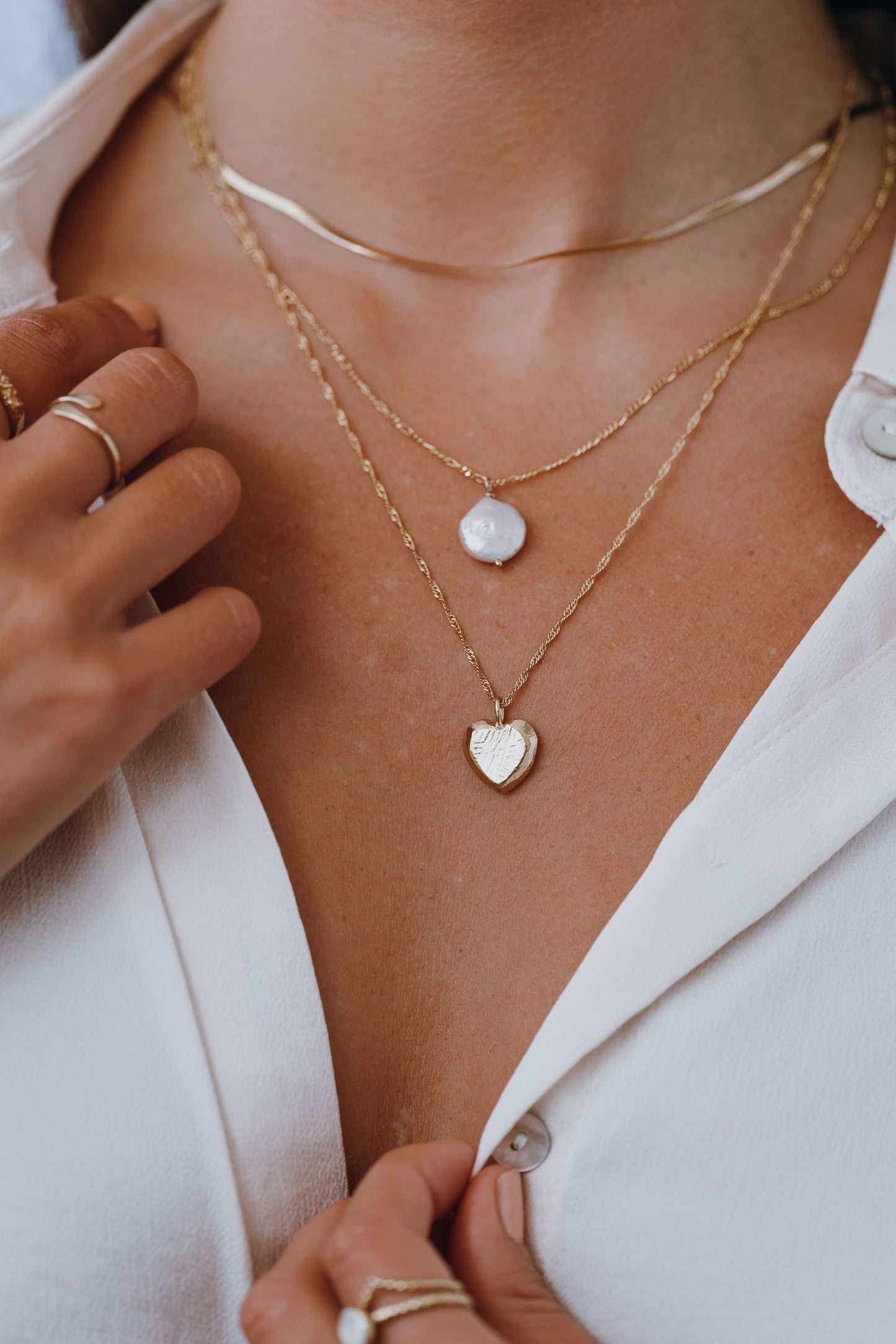 Sterling Silver & Gold Vermeil Freshwater Coin Pearl Pendant Necklace