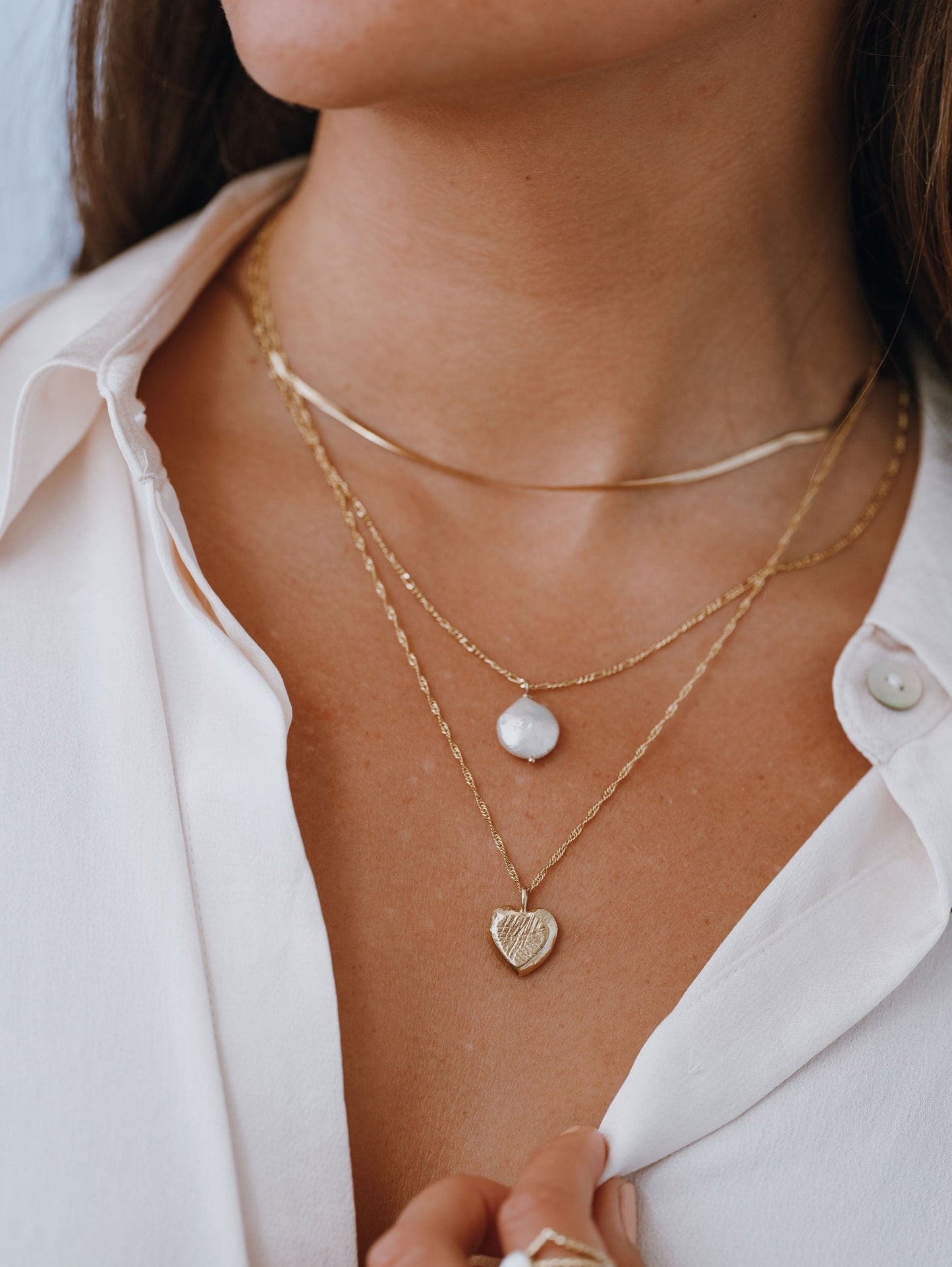 Sterling Silver & Gold Vermeil Organic Textured Heart Pendant Necklace