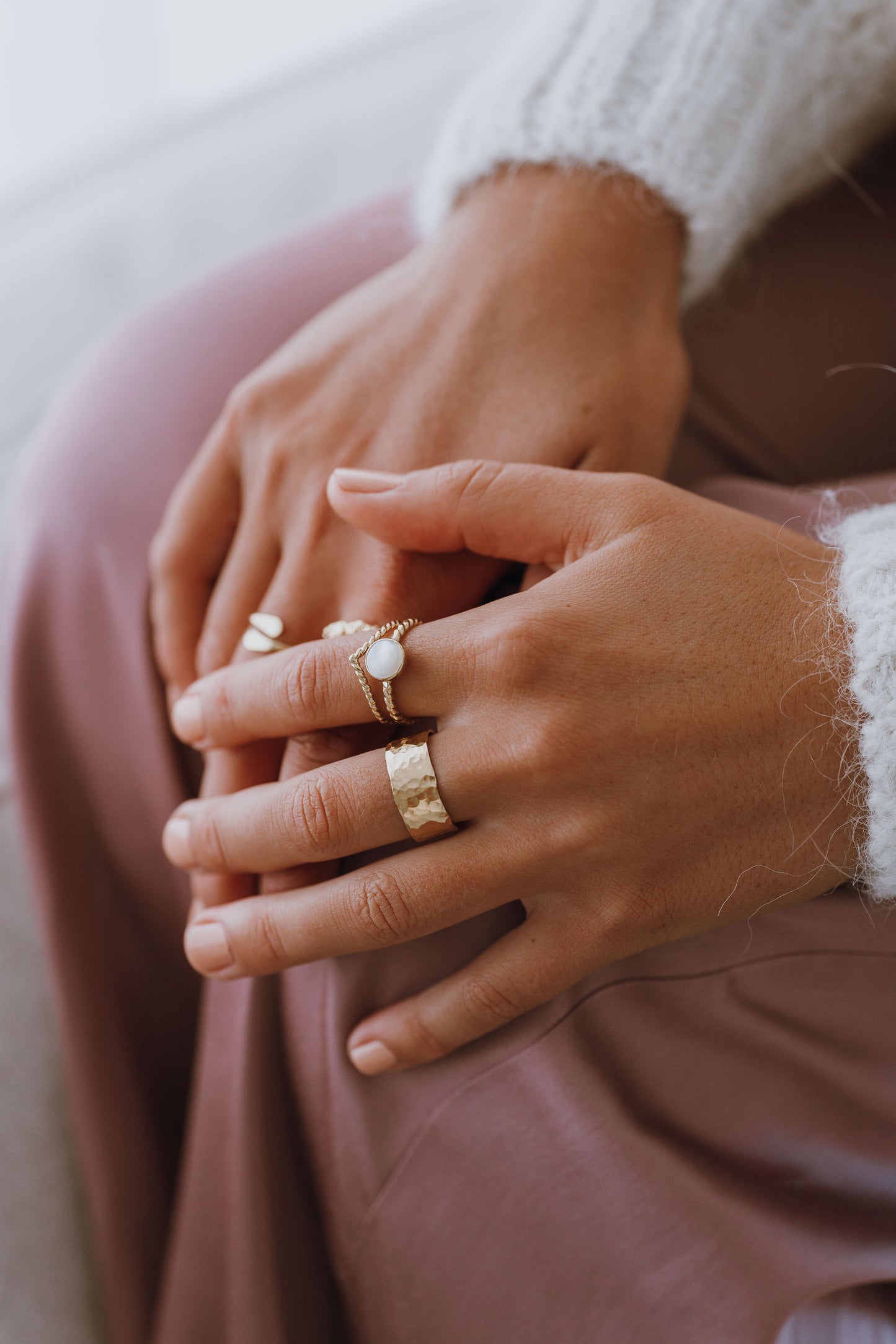 Sterling Silver & Gold Vermeil Wide Hammered Statement Band Ring