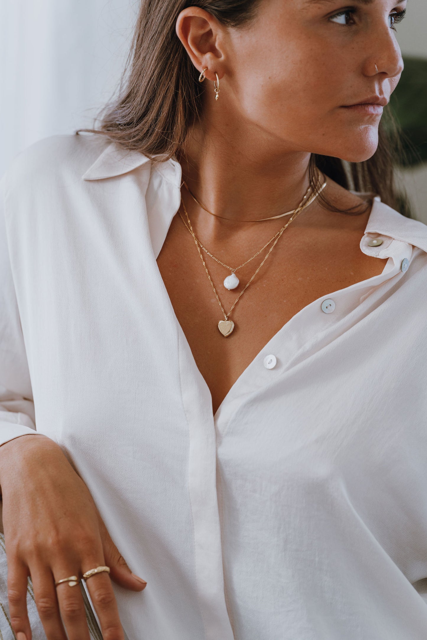 Sterling Silver & Gold Vermeil Freshwater Coin Pearl Pendant Necklace