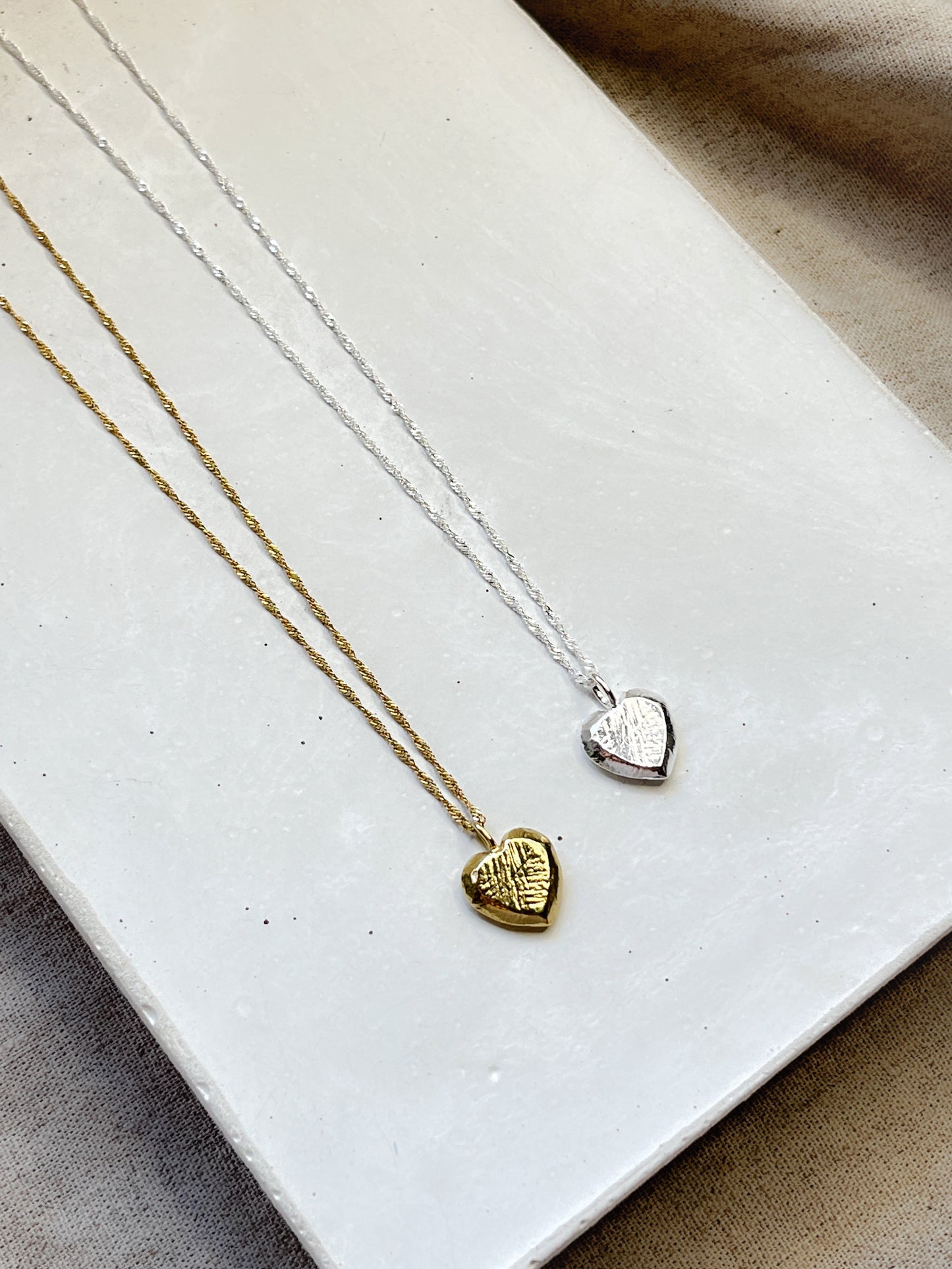 Sterling Silver & Gold Vermeil Organic Textured Heart Pendant Necklace