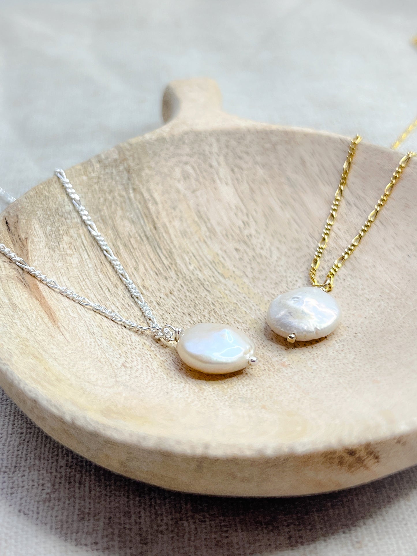 Sterling Silver & Gold Vermeil Freshwater Coin Pearl Pendant Necklace