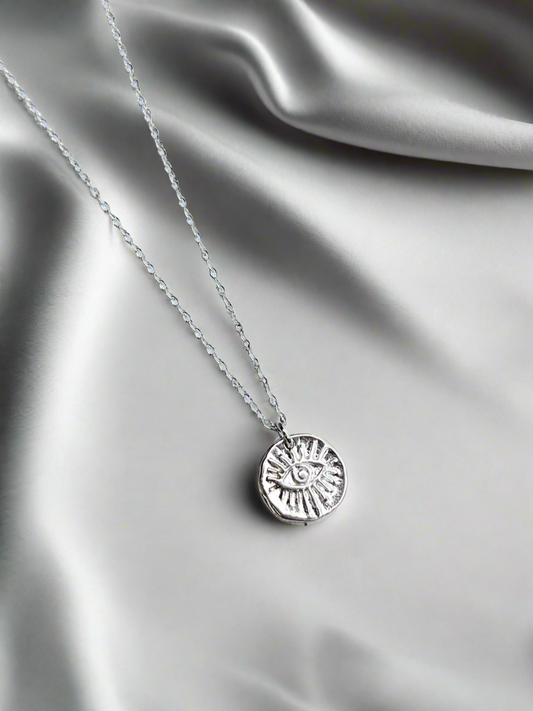 Sterling Silver Ancient Eye Luck Coin Necklace