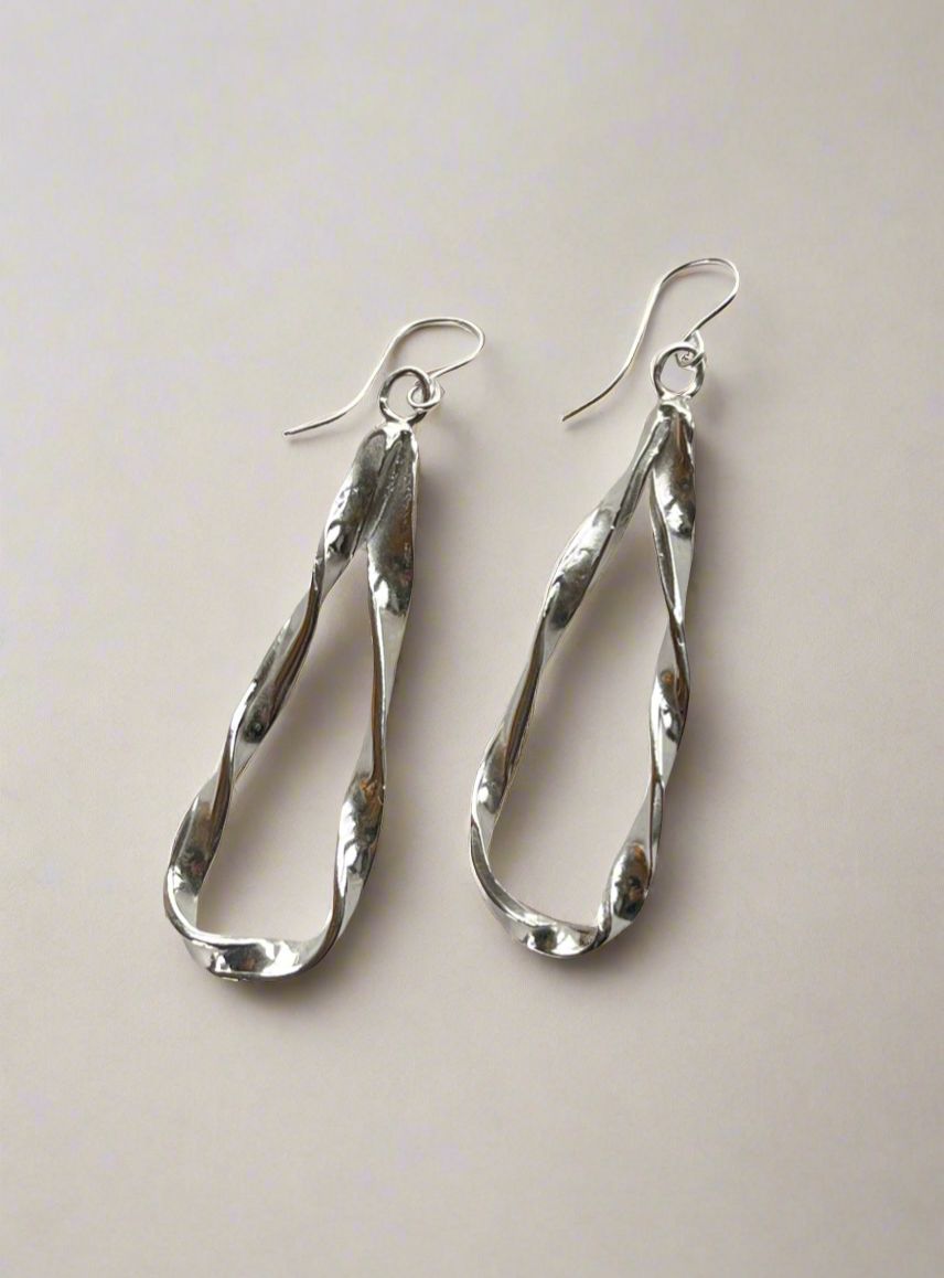 Sterling Silver Organic Twist Drop Earrings