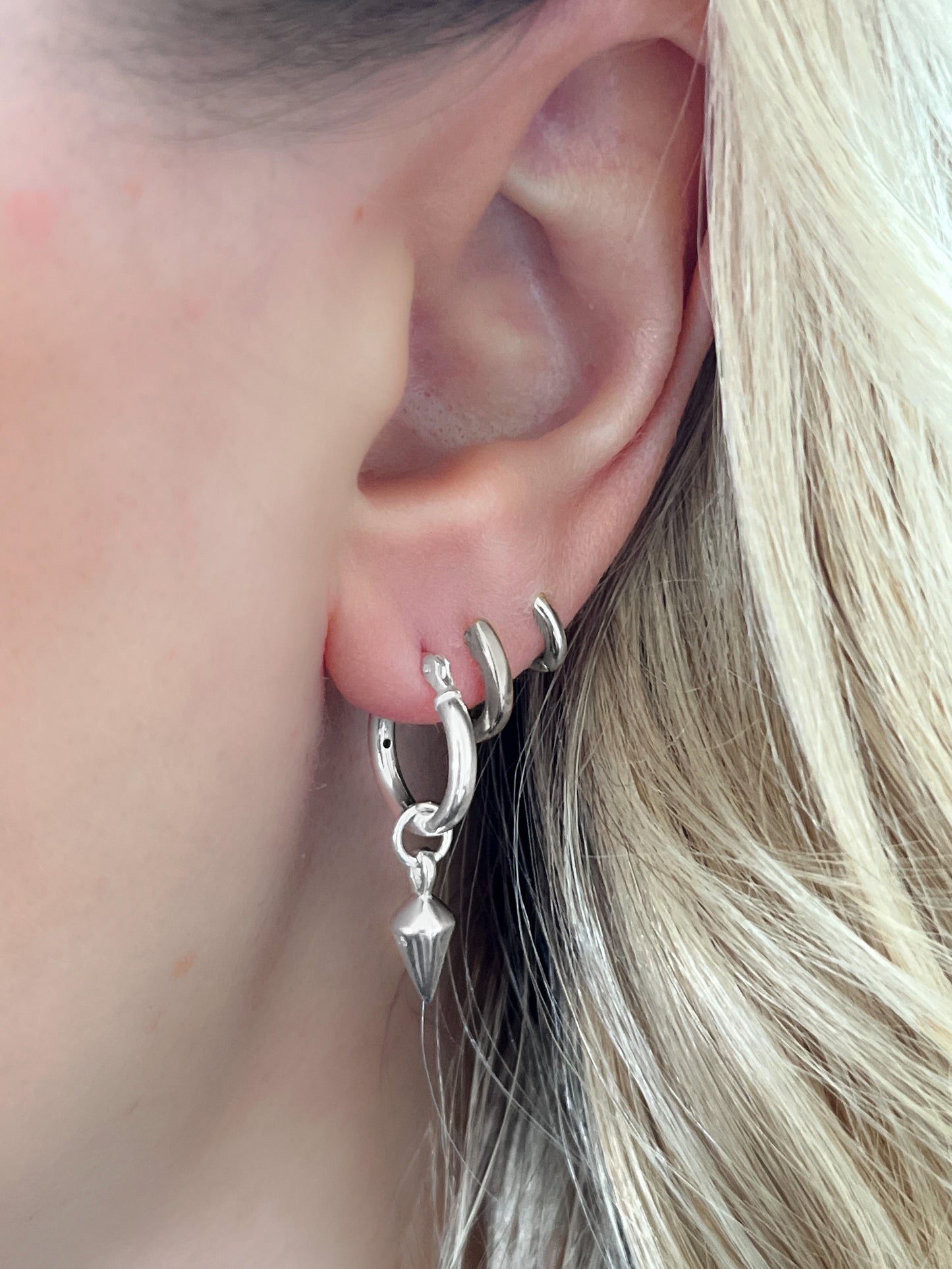 Sterling Silver Spike Charm Hoop Earrings