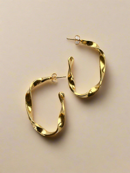 Gold Vermeil Organic Twist Oval Hoop Earrings