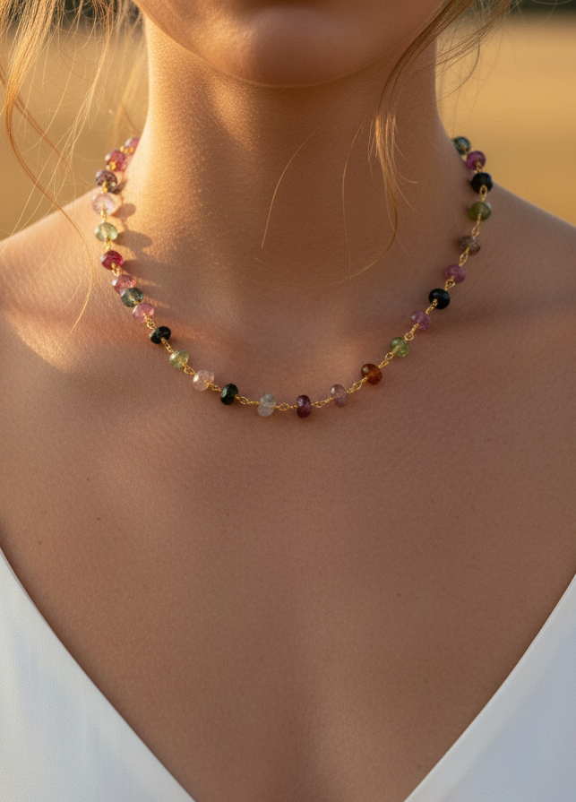 Gold Vermeil Tourmaline Gemstone Bead Necklace