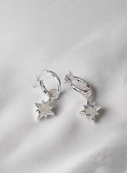 Sterling Silver Guiding North Star Charm Hoop Earrings - Myleti Jewellery