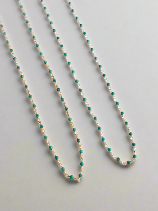 Sterling Silver & Gold Vermeil Green Turquoise Beaded Chain Necklace