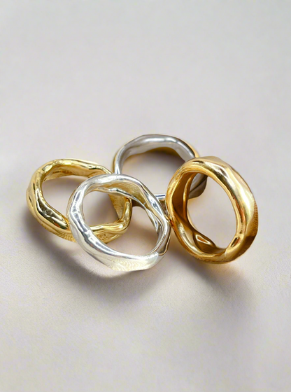 Sterling Silver & Gold Vermeil Unique Molten Flow Rings - Myleti Jewellery