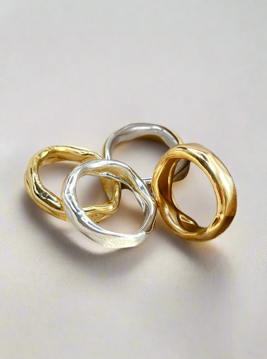 Sterling Silver & Gold Vermeil Unique Molten Flow Rings