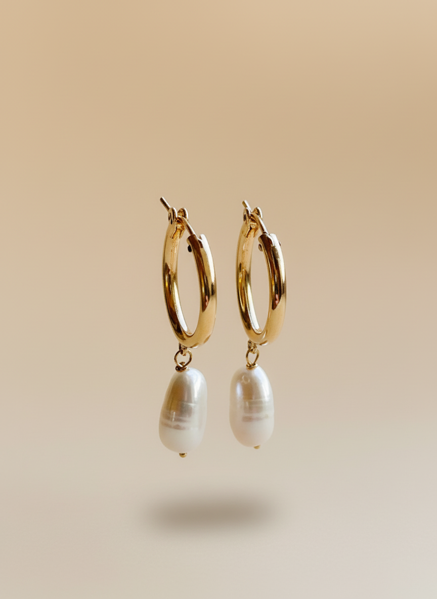 Timeless Gold Hoop & Freshwater Pearl Earrings