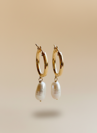 Timeless Gold Hoop & Freshwater Pearl Earrings - Myleti Jewellery