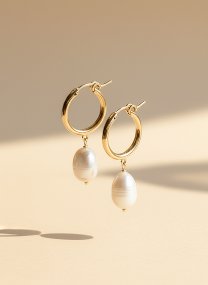 Timeless Gold Hoop & Freshwater Pearl Earrings - Myleti Jewellery