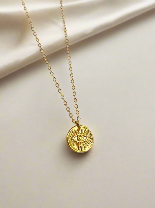 Gold Vermeil Ancient Eye Luck Coin Necklace